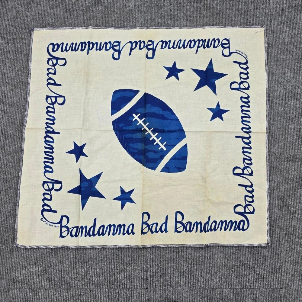 Vintage 1979 Bad Bandanna Football Stars Blue White Scarf 21x21 Melanie M.B. Ent
